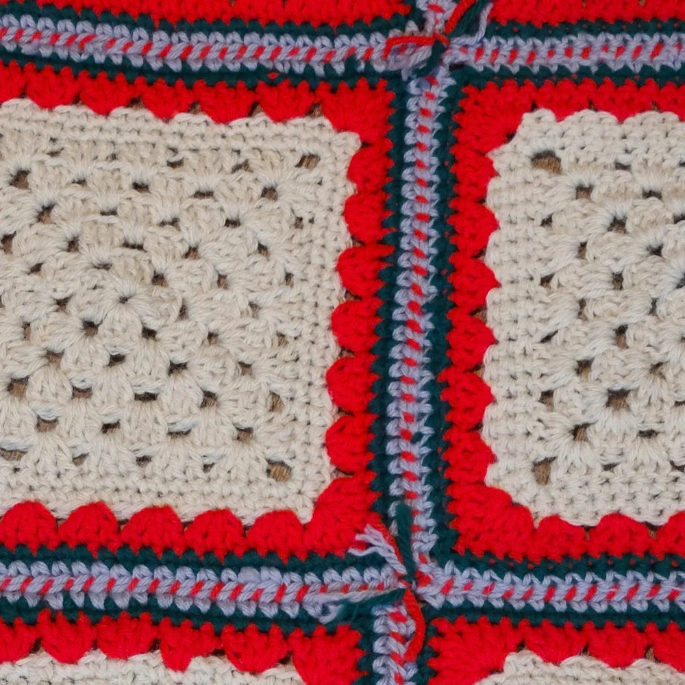 Granny SquareCrochet Throw red green and cream colors 10